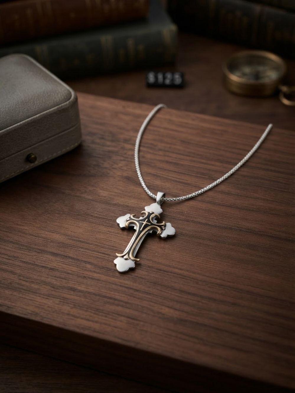 Vintage 80’s Ornate Cross Pendant Necklace Catholic Jewelry